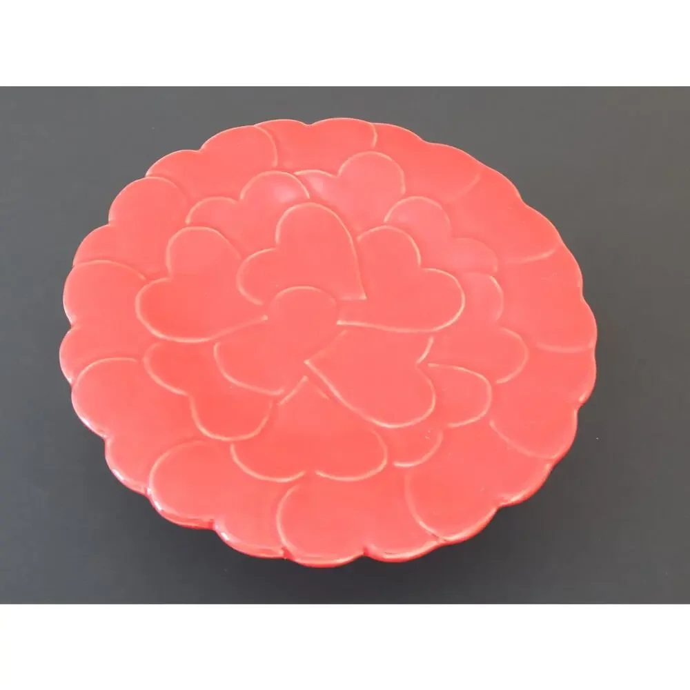 Sur La Table Red Embossed Hearts Cake Stand 8.5